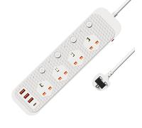Vonhaus 4 Socket Extension Lead with USB-C & USB-A Ports, 2m Multi-Plug Power Strip with Overload & Surge Protection, Fast Charge Extension Cord, Childproof, Fireproof & Wall Mountable (White)