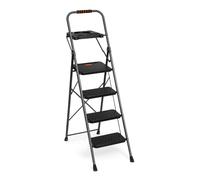 VonHaus 4 Step Ladder, Heavy Duty Folding Steel Frame Stool with Tool Tray | 150kg Capacity, Foam Grip Handle, Wide Anti Slip Steps, Compact Storage, Foldable Stepladder for Home, Kitchen and DIY
