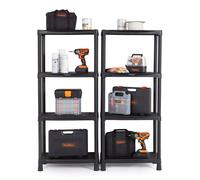 Vonhaus Plastic Shelving Unit, 4-Tier Lightweight Plastic Shelving Unit, Pack Of Two For Easy Garage, Shed And Workshop Storage