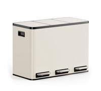 Vonhaus 45L Waste & Recycling Kitchen Bin, 3 X 15L Cream Compartment Pedal Bin W/ Non Slip Base, Removable Inner Buckets