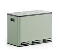 VonHaus Kitchen Bin, 45L Sage Green Triple Recycling Bin for Kitchen, Three Section Food Waste Separation System with Non-Slip Base & Removable Inner-Compartments, Airtight Trash Can, 3 x 15L