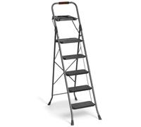 Vonhaus 5 Step Ladder, Heavy Duty Folding Steel Frame Stool With Tool Tray And Anti Slip Steps, Compact Storage, 150Kg Capacity