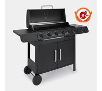 VonHaus Gas BBQ - 6+1 Burner Portable Barbecue with Warming Rack, Side Burner, Temperature Gauge, Cabinet Storage Shelf, Wheels, Gas Hose & Regulator - Steel Barbeque can Grill Meat, Fish & Vegetables