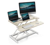 Vonhaus Adjustable Bamboo Standing Desk Converter - 2 Tier Sit Stand Desk Riser, Stand Up Desk For Home Office/work