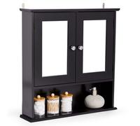 Vonhaus Bathroom Mirror Cabinet, Black Bathroom Wall Cabinet, 2 Door Bathroom Cabinet, Bathroom Storage W/shelves & Chrome Handles