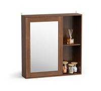 Vonhaus Bathroom Mirror Cabinet, Dark Wood Effect Wall Mounted Storage With Handleless Soft-Close Door, Water-Resistant, Chester