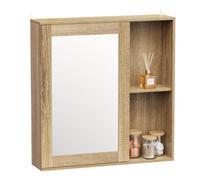 Vonhaus Bathroom Mirror Cabinet, Oak Wood Effect Cabinet With Mirror With Adjustable Internal Shelf & Handleless Design, Chester