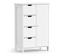 Vonhaus Bathroom Storage Cabinet, White Freestanding Bathroom Cupboard With 4 Drawers, Shaker Tongue & Groove Design, Holbrook