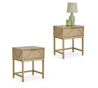 Ducie 1 Drawer Herringbone Design Bedroom Bedside Table VonHaus Natural 2 Pack