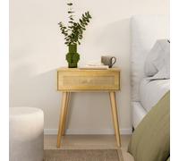 Vonhaus Bedside Table For Bedroom, Scandi Natural Rattan 1 Drawer Nightstand, Side Table For Living Room, Bedside Storage Cabinet