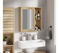 VonHaus Bathroom Mirror Cabinet - Oak Wood Effect Bathroom Cabinet with Mirror - 1 Door Bathroom Storage Cabinet with Handleless Design