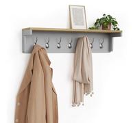VonHaus Coat Hooks Wall Mounted - Grey Coat Rack with Shelf & 7 Strong Double Hooks - Wall Mounted Jacket Hanger Hallway Organiser with Melamine Wood Effect for Hall & Entryway - Ash Hall