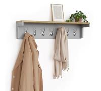 Coat Hooks Wall Mounted, Grey Coat Rack with Wood Effect Shelf, VonHaus