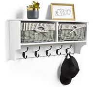 VonHaus Coat Hooks Wall Mounted, White Coat Rack with 2 Storage Baskets