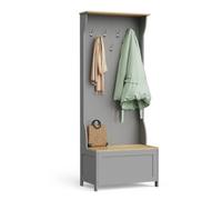 Vonhaus Coat Stand With Shoe Storage, Grey Hallway Unit With 7 Double Hooks & Storage Bench, Hall Tree For Entryway, Ash Hall