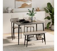 VonHaus Dining Room Set - 4 Seater Dining Table and Chairs Set - Rectangular Concrete Effect Kitchen Table, Chairs & Bench for 4 People - Grey Space