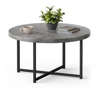 Vonhaus Concrete Look Round Coffee Table Grey, Lightweight Centre Table W/black Metal Legs, 80Cm Diameter, Modern Industrial Style