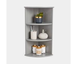 Vonhaus Corner Shelf Unit - Grey 3 Tier Bathroom Shelving - Freestanding or Wall Mounted Display Shelves & Decor Stand - Tongue & Groove