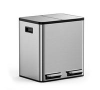 VonHaus Kitchen Bin, 30L Double Recycling Bin for Kitchen, Stainless Steel Two Section Food Waste Separation System with Non-Slip Base & Removable Inner-Compartments, Airtight Trash Can, 2 x 15L