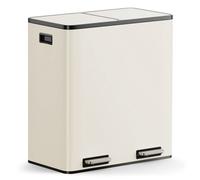 Vonhaus Cream 60L Waste & Recycling Kitchen Bin, 2 X 30L Compartment Stainless Steel Pedal Bin W/ Non Slip Base, Removable In-Bins