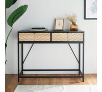 VonHaus Dalton 2 Drawer Chevron Design 2 Drawer Hallway Console Table in Black VonHaus Black
