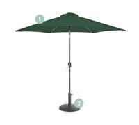VonHaus Parasol with Base - 2.7M Parasol Umbrella for Outdoor, Garden, Patio - Sun Shade Canopy with Hand Crank & Tilt Function - UV30+ Protection, Air Vent, Powder Coated Steel Frame, Dark Green