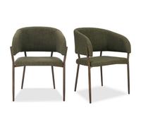 Vonhaus Dining Chairs Set Of 2, Upholstered Green Kitchen Chairs With Metal Legs, Cushioned Linen Effect For Dining Room, Oxford