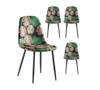 Upholstered Cushioned Tropical Palm Leaf Print Dining Chairs Set VonHaus Black 4 Pack