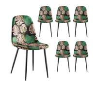 Upholstered Cushioned Tropical Palm Leaf Print Dining Chairs Set VonHaus Black 6 Pack