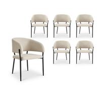 Vonhaus Dining Chairs Set Of 6, Upholstered Cream Kitchen Chairs With Black Legs, Cushioned Linen Effect For Dining Room, Oxford