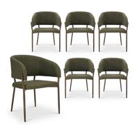 Vonhaus Dining Chairs Set Of 6, Upholstered Green Kitchen Chairs With Metal Legs, Cushioned Linen Effect For Dining Room, Oxford