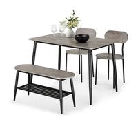 VonHaus Dining Room Set - 4 Seater Dining Table and Chairs Set - Rectangular Concrete Effect Kitchen Table, Chairs & Bench for 4 People - Grey Space