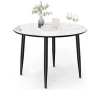 Vonhaus Dining Table, 4 Seater Kitchen Table For Dining Room, Cicular Marble Top Effect With Black Tapered Legs, Parma