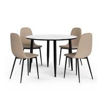 Marble Effect Round Dining Table & 4 Chairs Set VonHaus White One Size