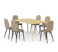 Vonhaus Dining Table & Chairs Set, 6 Seater Table With Beige Dining Chairs Set, Rectangular Scandi Style Dinner Table W/ 6 Chairs