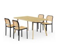 Vonhaus Dining Table & Chairs Set, Rectangular Dining Table With 4 Dining Chairs, Dinner Table With 4 Plastic Rattan Effect Chairs