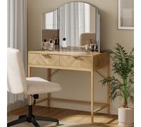 Vonhaus Dressing Table For Bedroom, Herringbone 2 Drawer Vanity Desk With Gold Handles & Legs, Chevron Makeup Table, Ducie