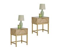 VonHaus Ducie 1 Drawer Herringbone Design Bedroom Bedside Table in Natural | Size: 2 Pack VonHaus Natural 2 Pack