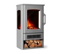 Vonhaus Electric Log Burner 2000W, Stove Heater With Wood Burner/led Flame Effect, Free Standing Fire, Portable Fireplace, Grey