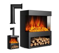 Vonhaus Electric Log Burner With Log Storage & Flue/pipe 1800W, Freestanding Led Flame Effect Stove Heater/wood Burner/fireplace