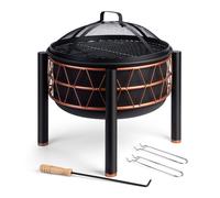 VonHaus Fire Pit, 2 in 1 Firepit with BBQ Cooking Grill for Garden & Patio
