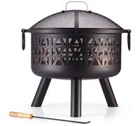 VonHaus Fire Pit Bowl Geo Firepit with Spark Guard & Poker for Wood & Charcoal