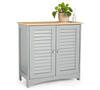 VonHaus Bathroom Storage Cabinet - Grey Bathroom Cupboard with Wood Effect Top - Freestanding Storage Cupboard with 2 Shutter Style Doors & 2 Internal