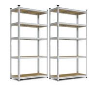 5-Tier Galvanised Steel Shelving Unit x2 - Silver (180 x 90 x 40cm)