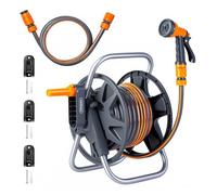 Vonhaus Garden Hose Reel 15m - 2-in-1 Hose Pipe Reel with 8-Pattern Spray Nozzle & 1/2" and 3/4" Fittings, Wall Mounted and Freestanding Heavy Duty Rewind Water Hose