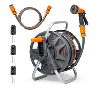 Vonhaus Garden Hose Reel 25m - 2-in-1 Hose Pipe Reel with 8-Pattern Spray Nozzle & 1/2" and 3/4" Fittings, Wall Mounted and Freestanding Heavy Duty Rewind Water Hose