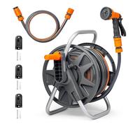Vonhaus Garden Hose Reel 25m - 2-in-1 Hose Pipe Reel with 8-Pattern Spray Nozzle & 1/2" and 3/4" Fittings, Wall Mounted and Freestanding Heavy Duty Rewind Water Hose
