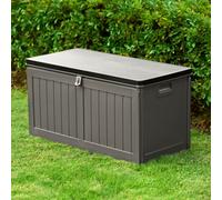 VonHaus Garden Storage Box 190L - Outdoor Utility Chest Organiser - Weatherproof Plastic, Lockable Lid, Sliding Bar Hinge, Carry Handles, Portable - For Garden, Patio, Balcony, Decking - Grey, Black