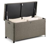 Vonhaus Garden Storage Box 290L, Grey Rattan Outdoor Cushion Storage With Lockable Lid, Waterproof Liner, Gas Lift Hinges & Wheels