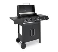 VonHaus Gas BBQ - 4+1 Burner Portable Barbecue with Warming Rack, Side Burner, Temperature Gauge, Cabinet Storage Shelf, Wheels, Gas Hose & Regulator - Steel Barbeque can Grill Meat, Fish & Veg